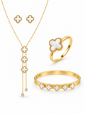 White Clover Jewelry Set – Necklace, Earrings, Ring & Bangle