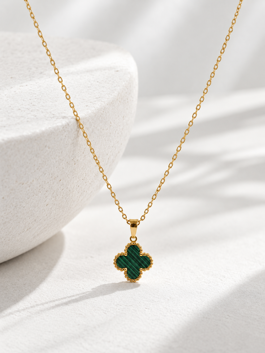 Malachite Clover Pendant Necklace