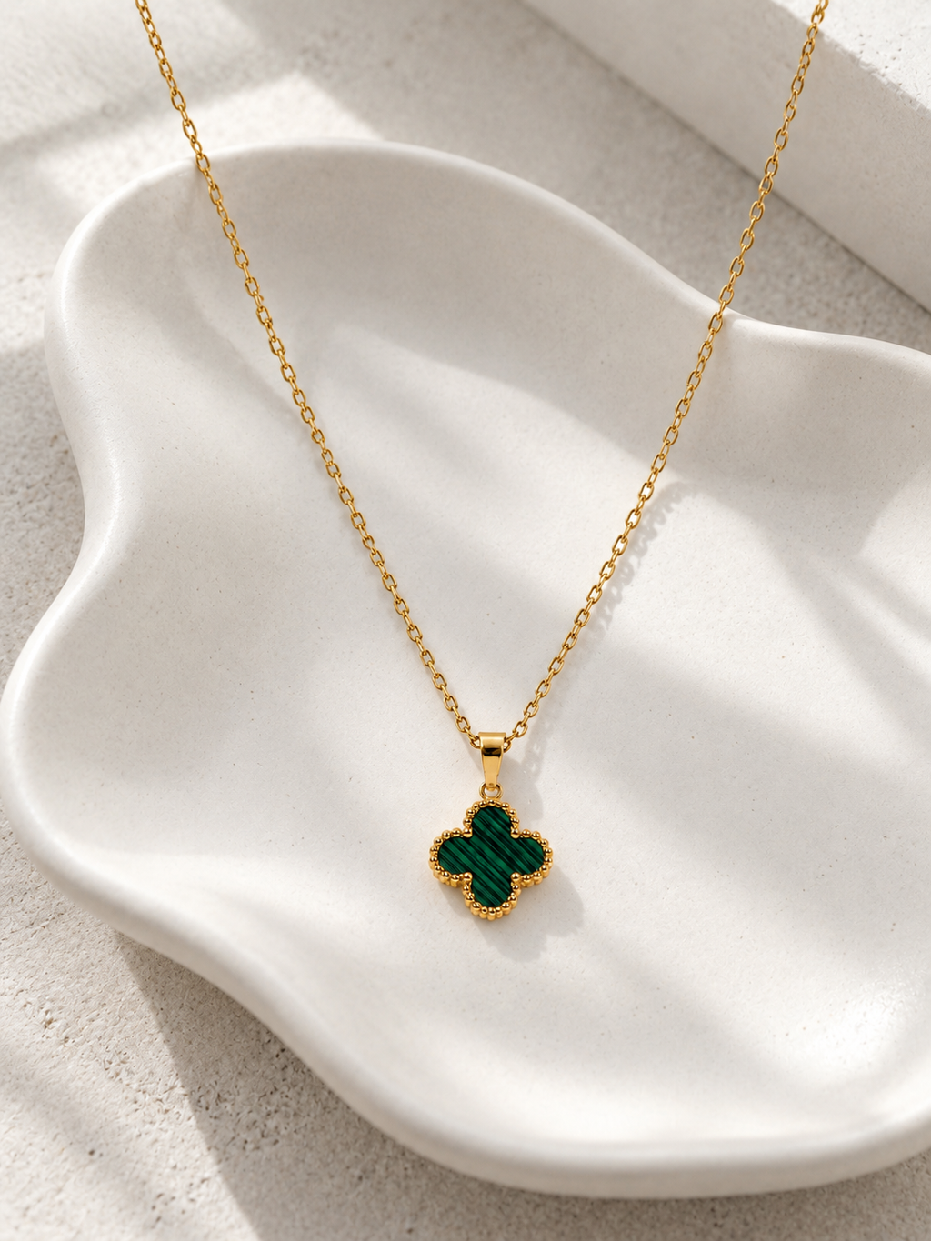 Malachite Clover Pendant Necklace