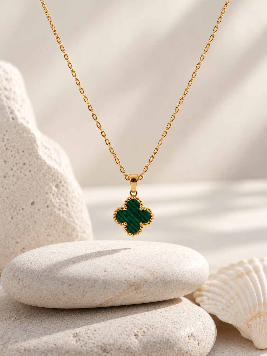 Malachite Clover Pendant Necklace