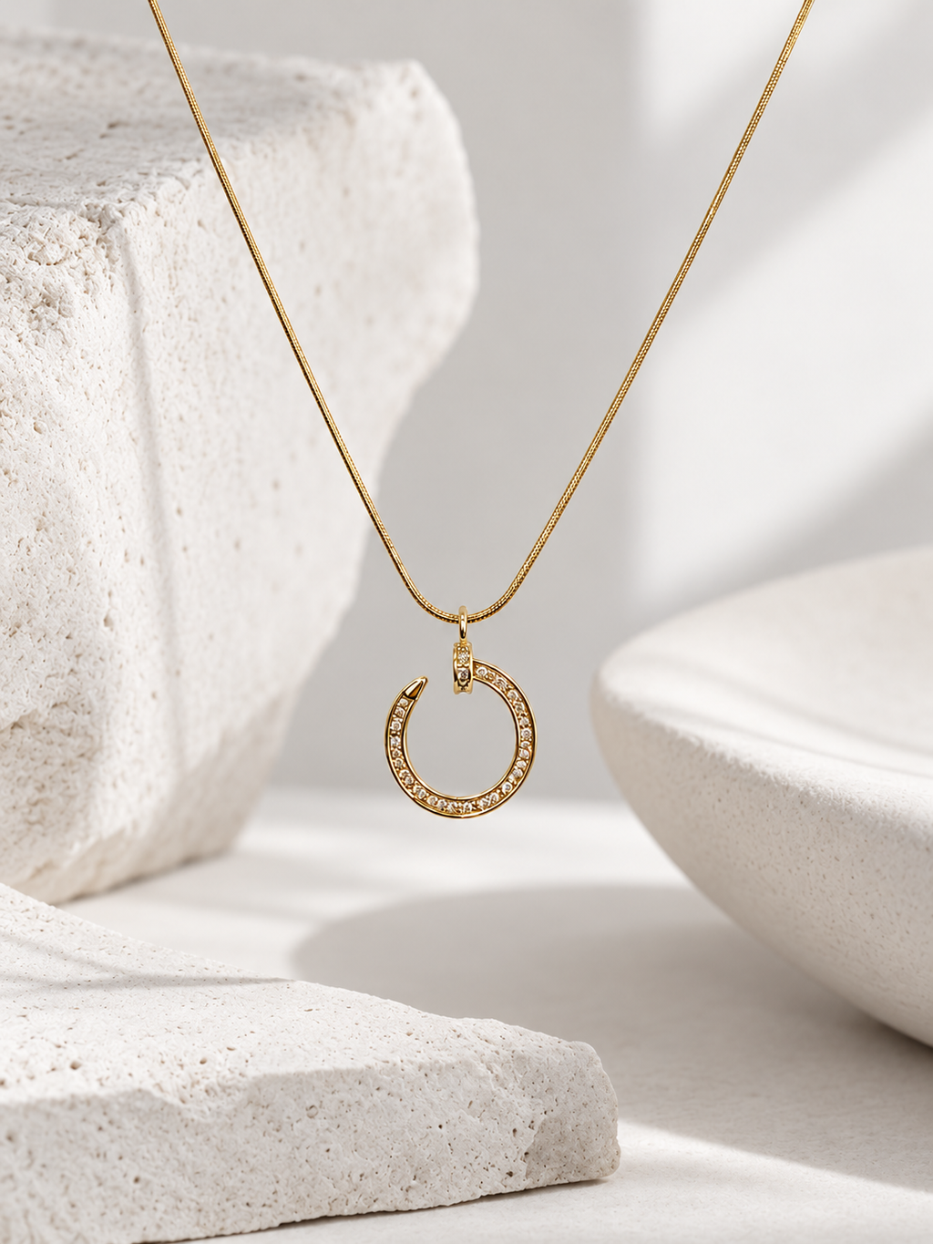 Gold Crystal Circle Pendant Necklace