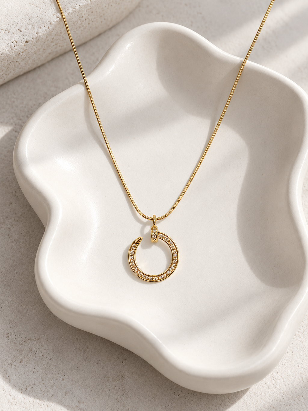 Gold Crystal Circle Pendant Necklace