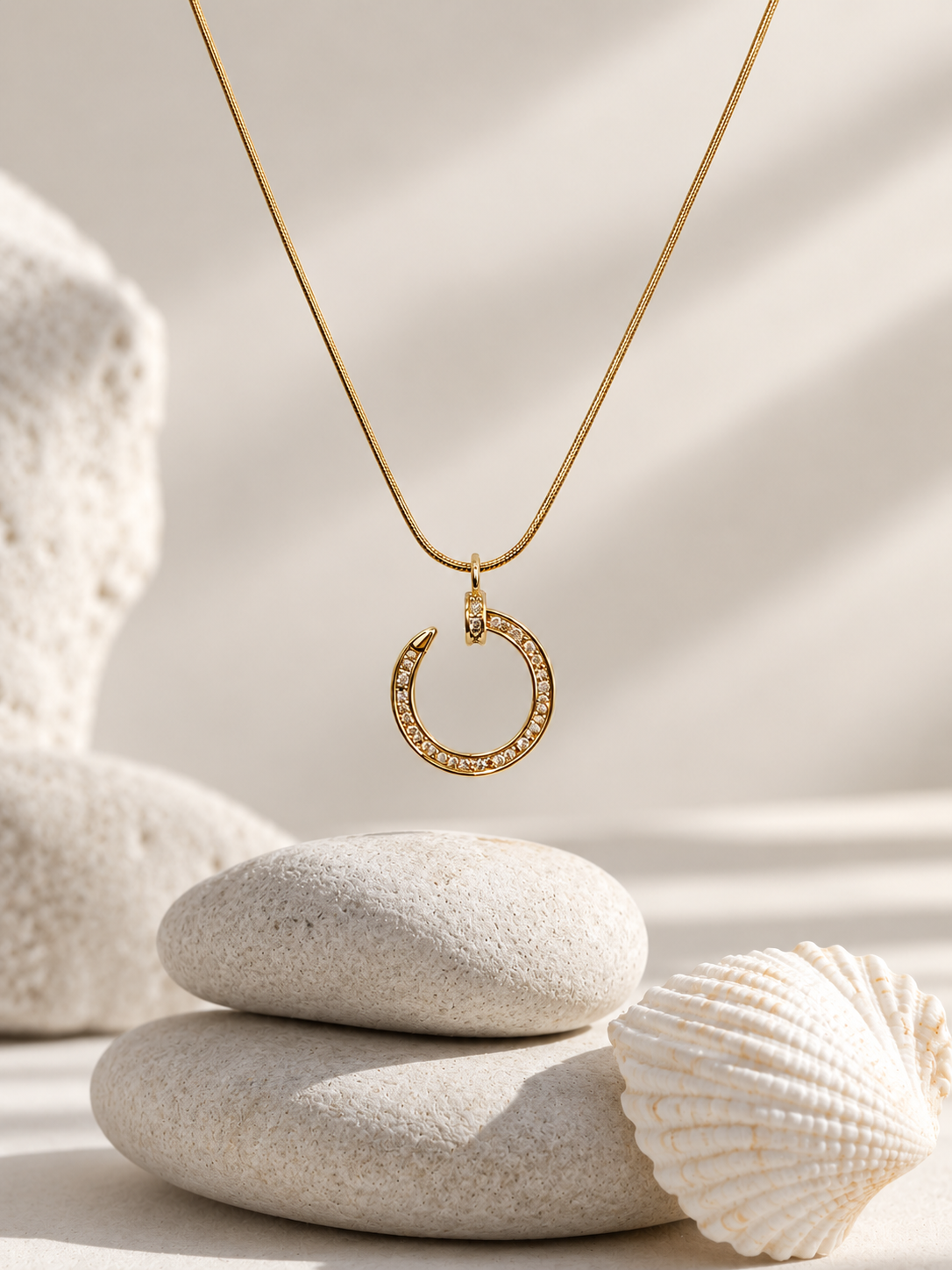 Gold Crystal Circle Pendant Necklace