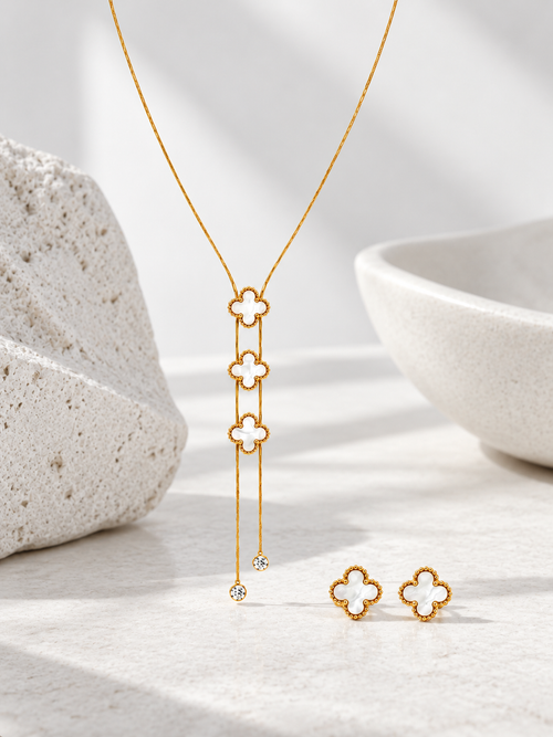 Clover Lariat Necklace & Earring Set
