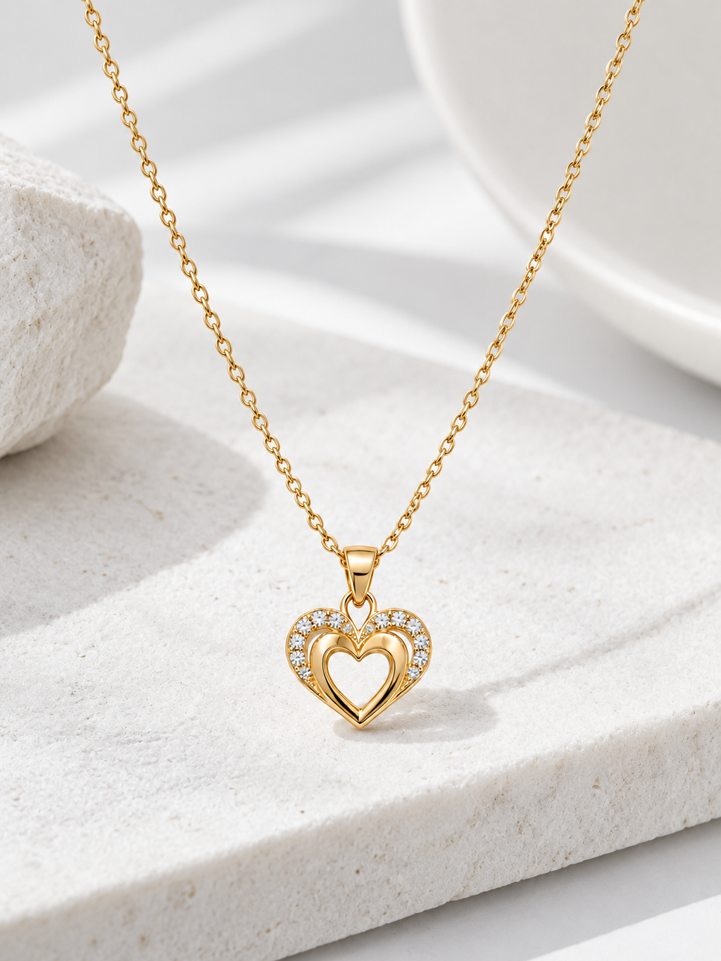 Double Heart Pendant Necklace