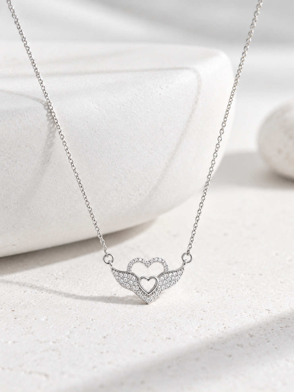 Angel Wings Double Heart Necklace