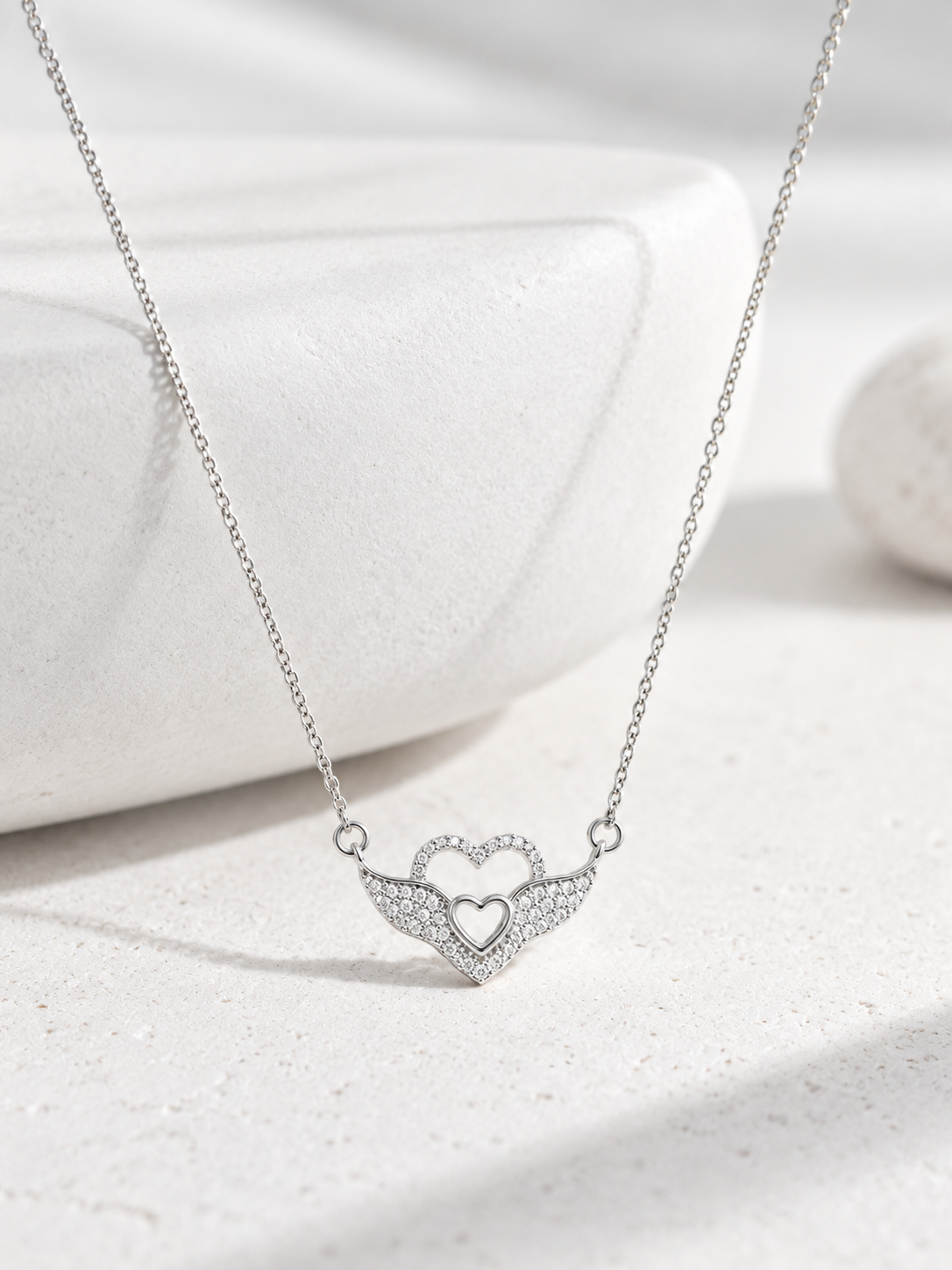 Angel Wings Double Heart Necklace