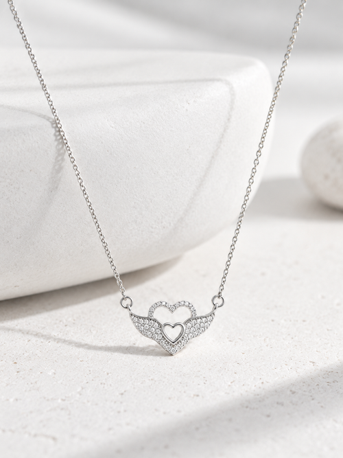 Angel Wings Double Heart Necklace