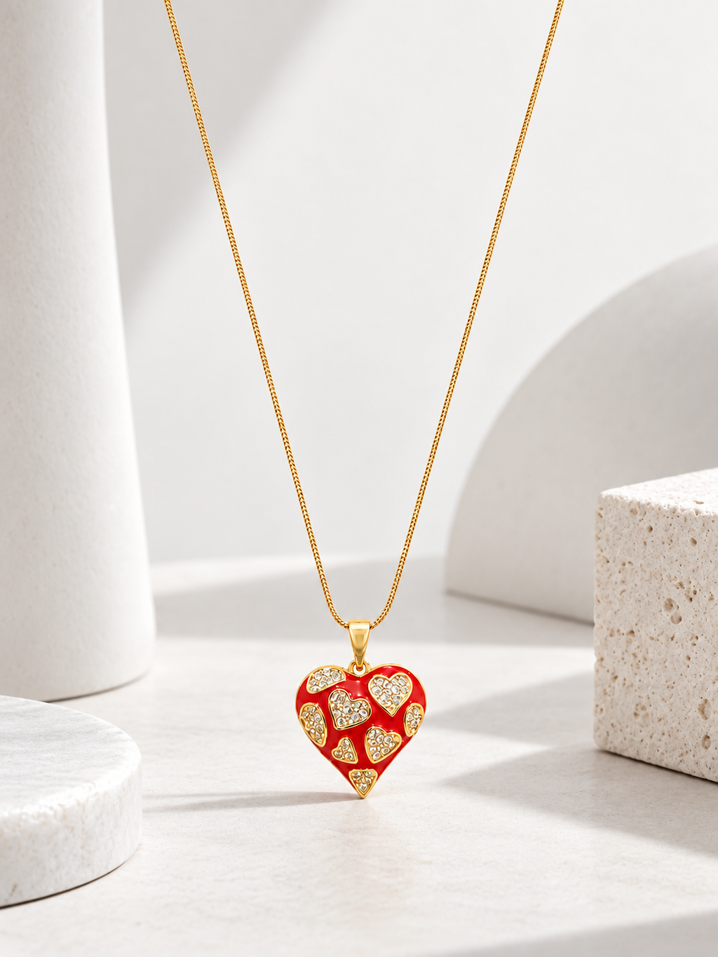 Red Enamel Heart Pendant Necklace
