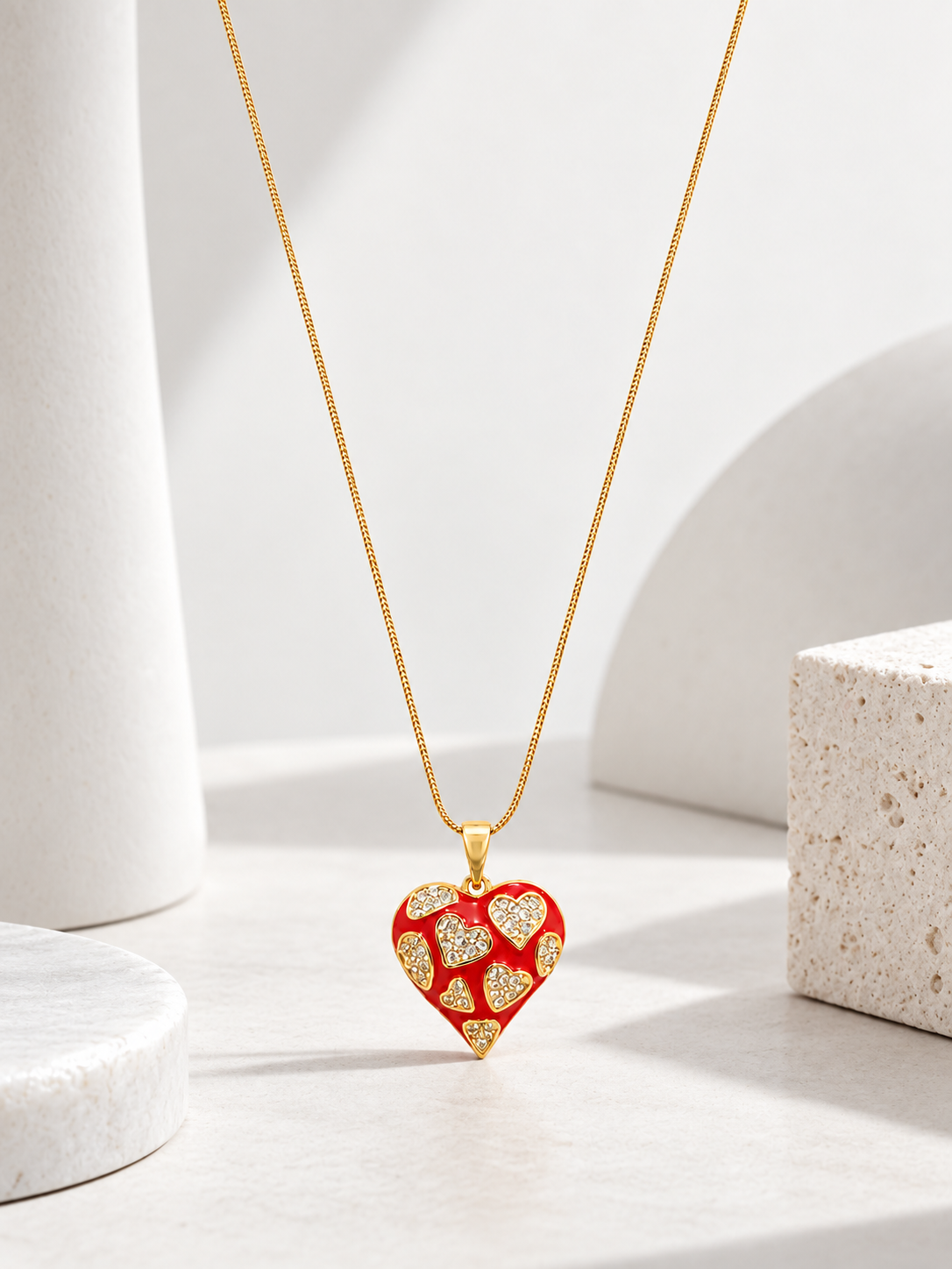 Red Enamel Heart Pendant Necklace