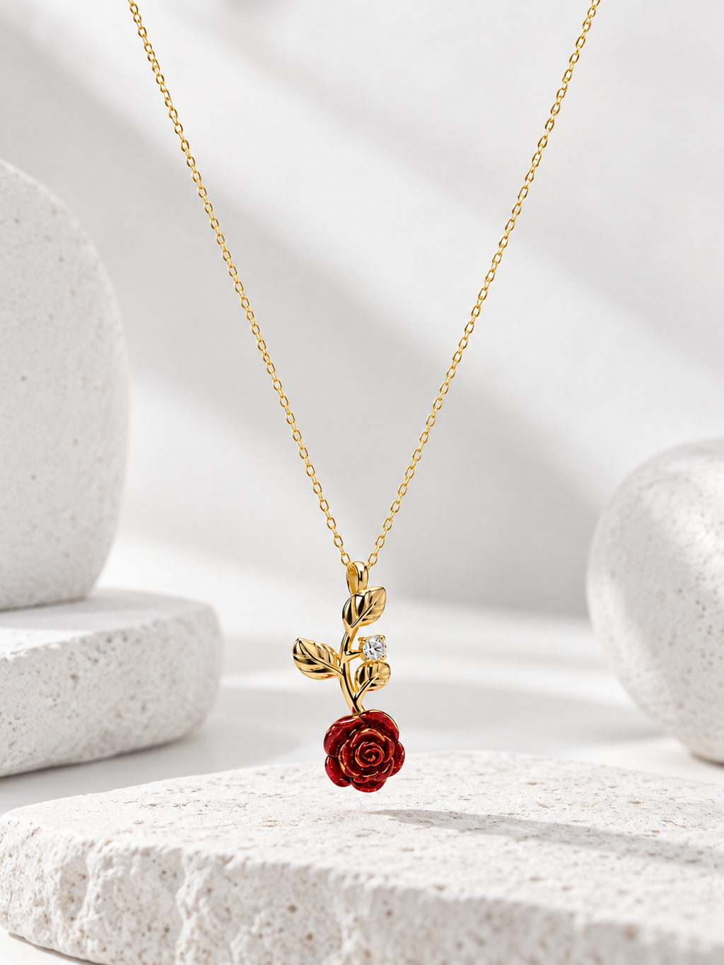 Gold Leaf & Crimson Rose Necklace
