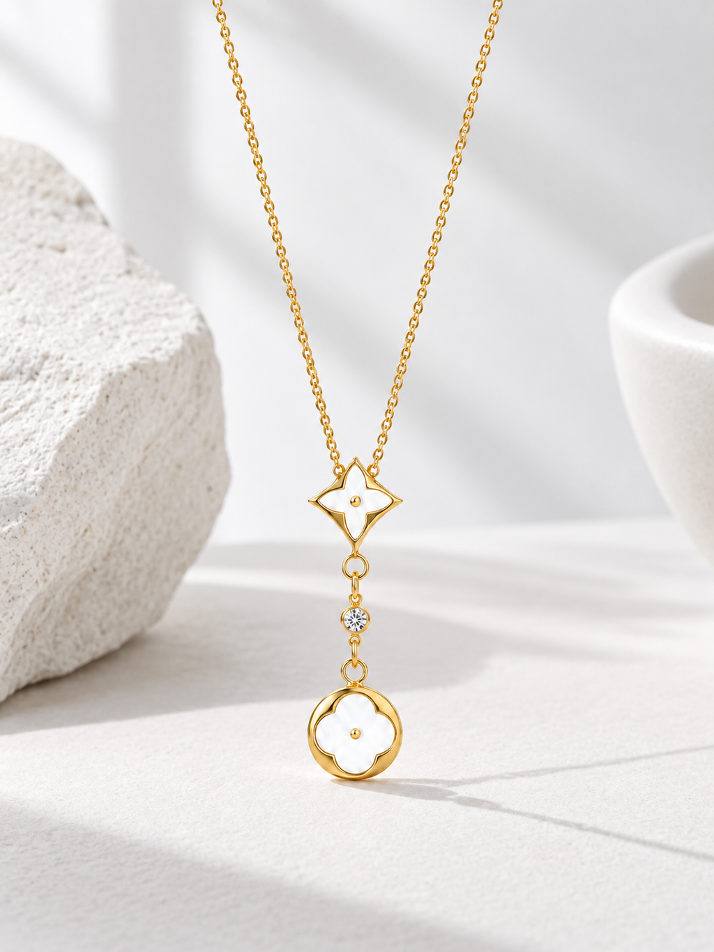 White Floral Drop Necklace