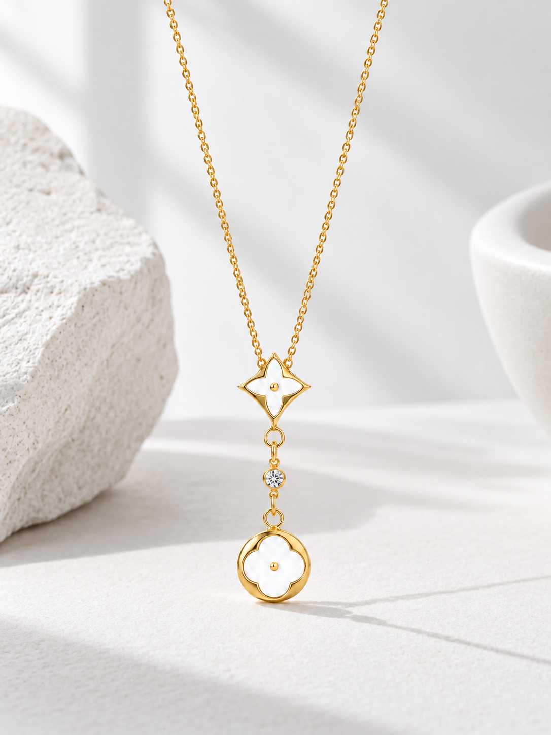 White Floral Drop Necklace