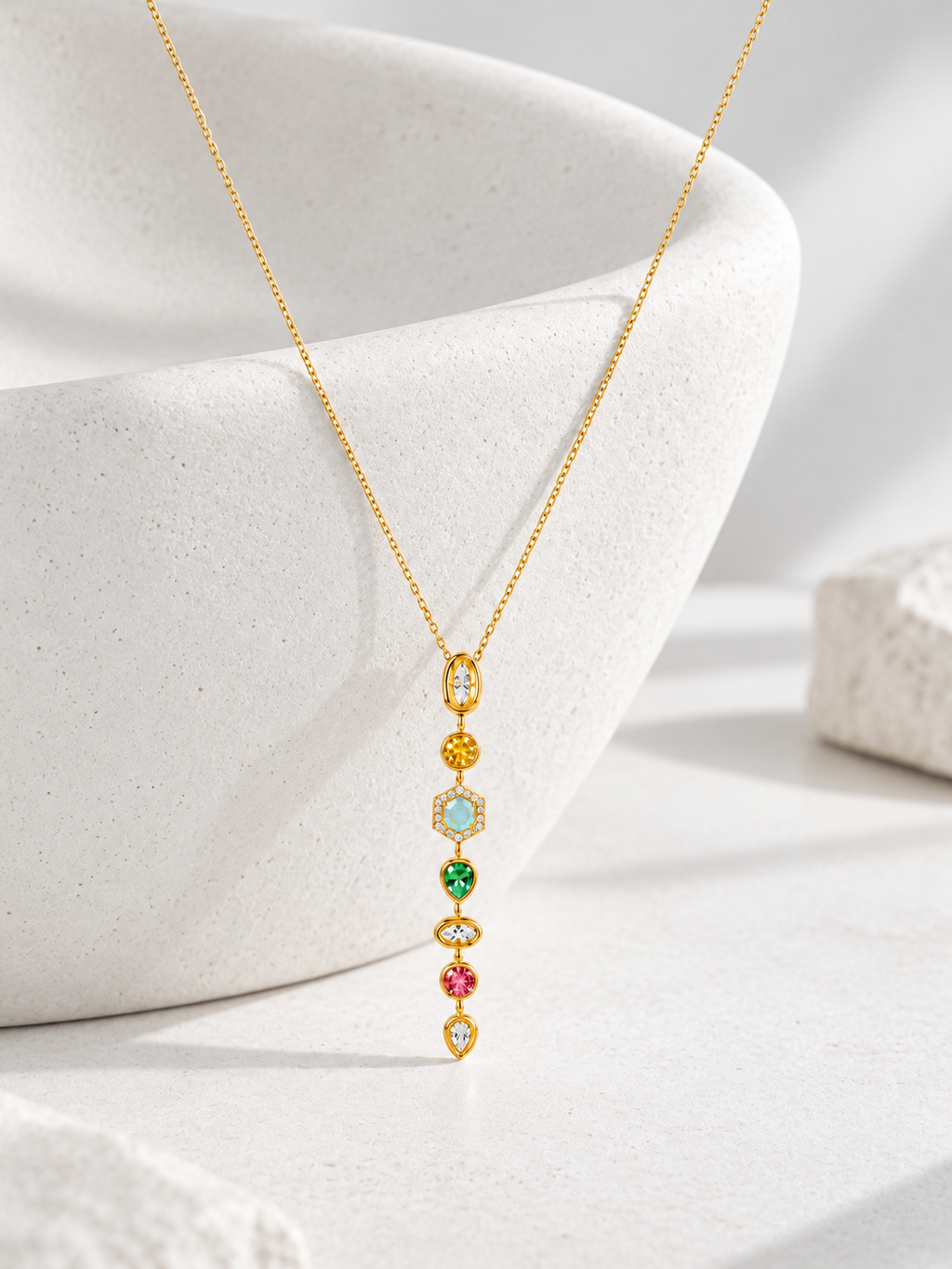 Rainbow Multi-Stone Drop Necklace