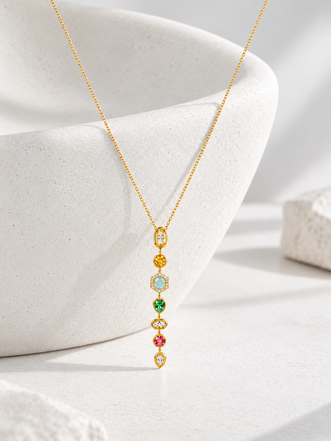 Rainbow Multi-Stone Drop Necklace