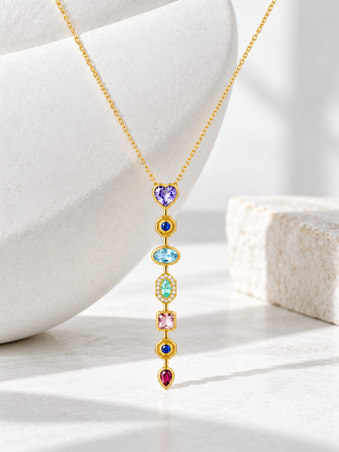 Multi-Gemstone Lariat Necklace