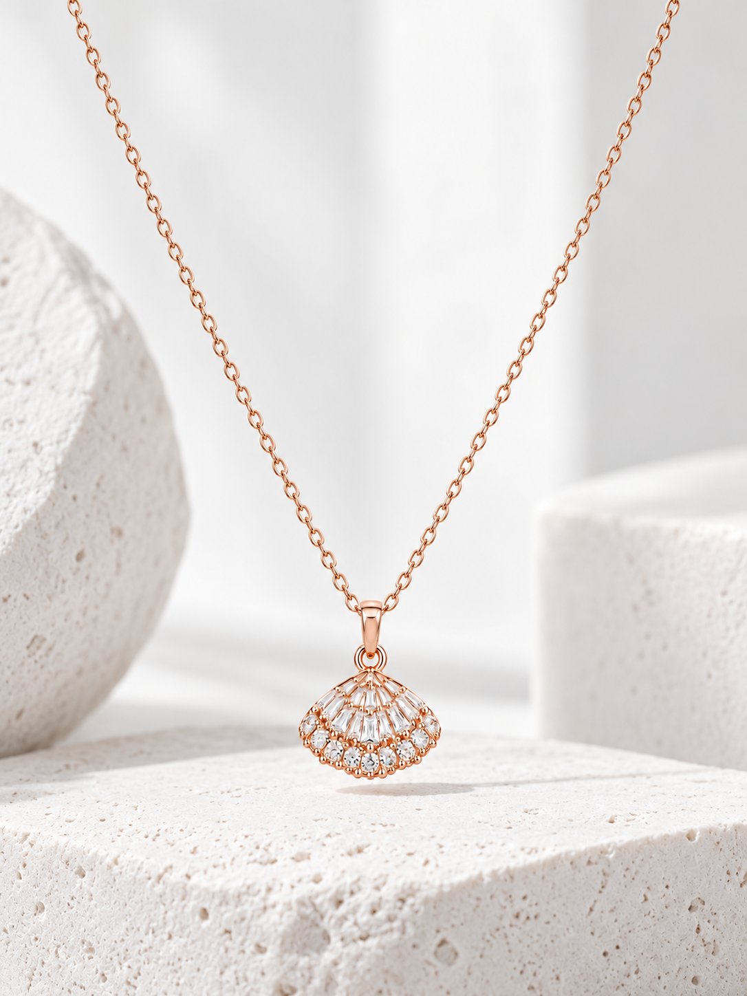 Crystal Fan Shell Pendant Necklace