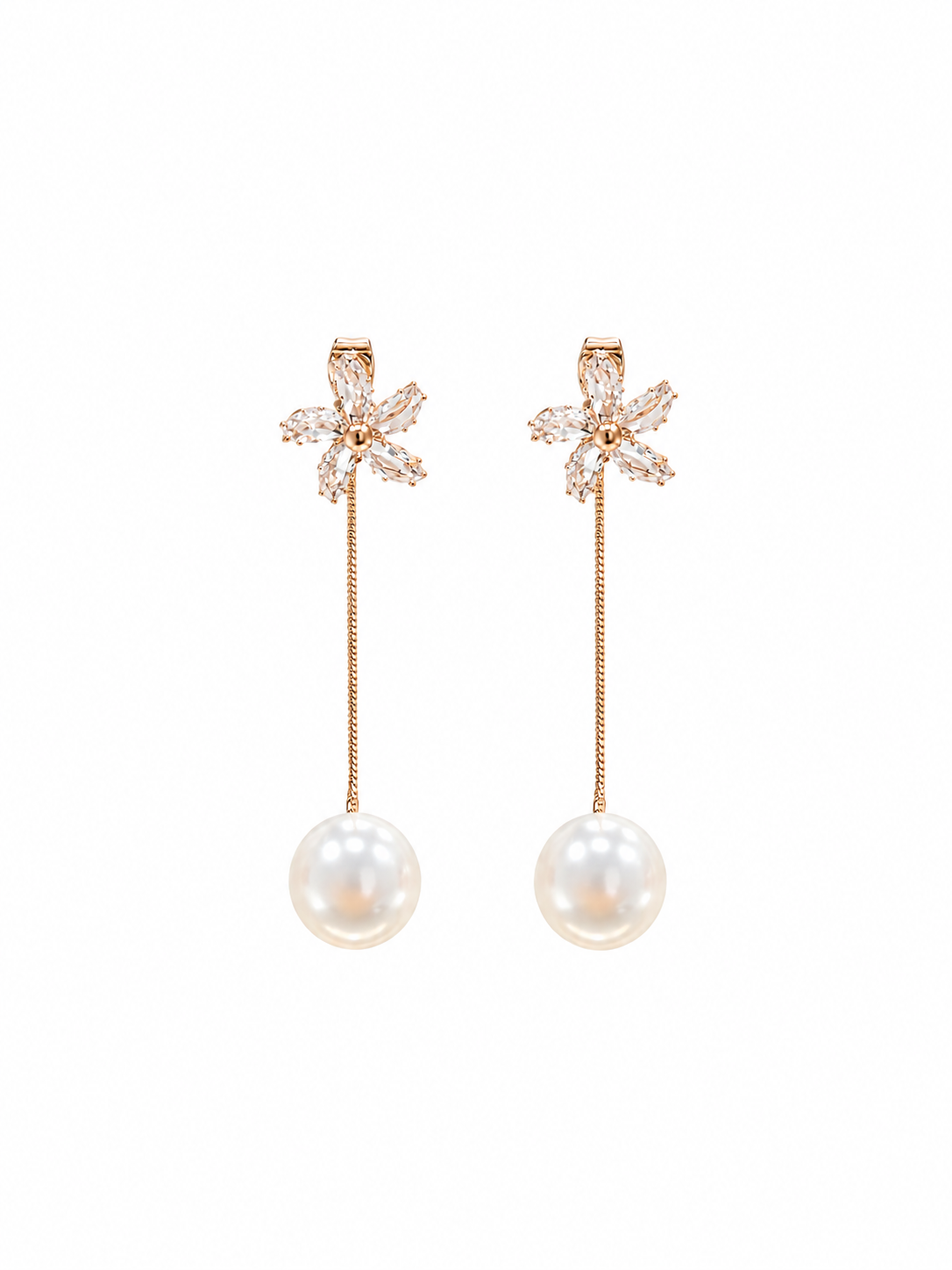 Crystal Flower Pearl Drop Earrings Combo Set