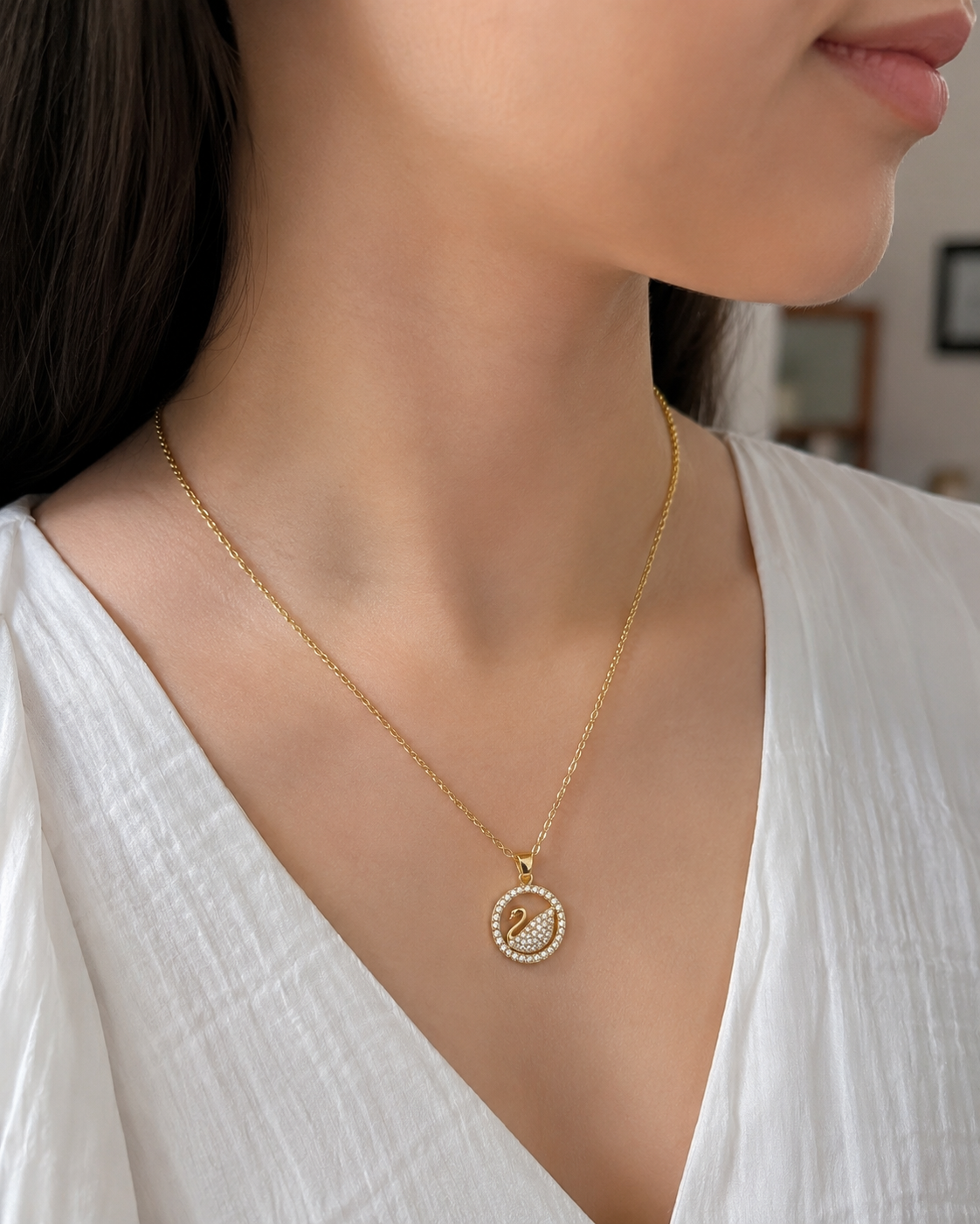 Golden Swan Pendant Necklace lifestyle shot