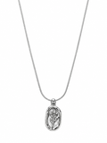 Silver rose oval pendant necklace on snake chain