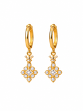 Pair of gold-tone crown dangle earrings with sparkling crystal details