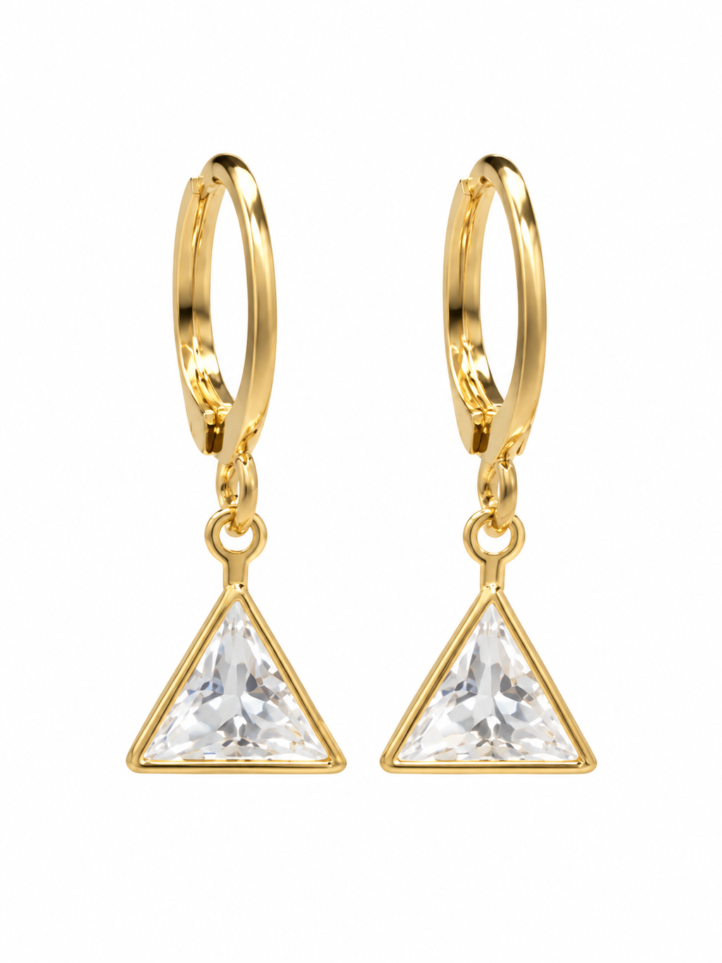 Gold triangle crystal drop huggie hoop earrings