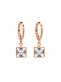 Rose Gold Square Crystal Drop Earrings - side view