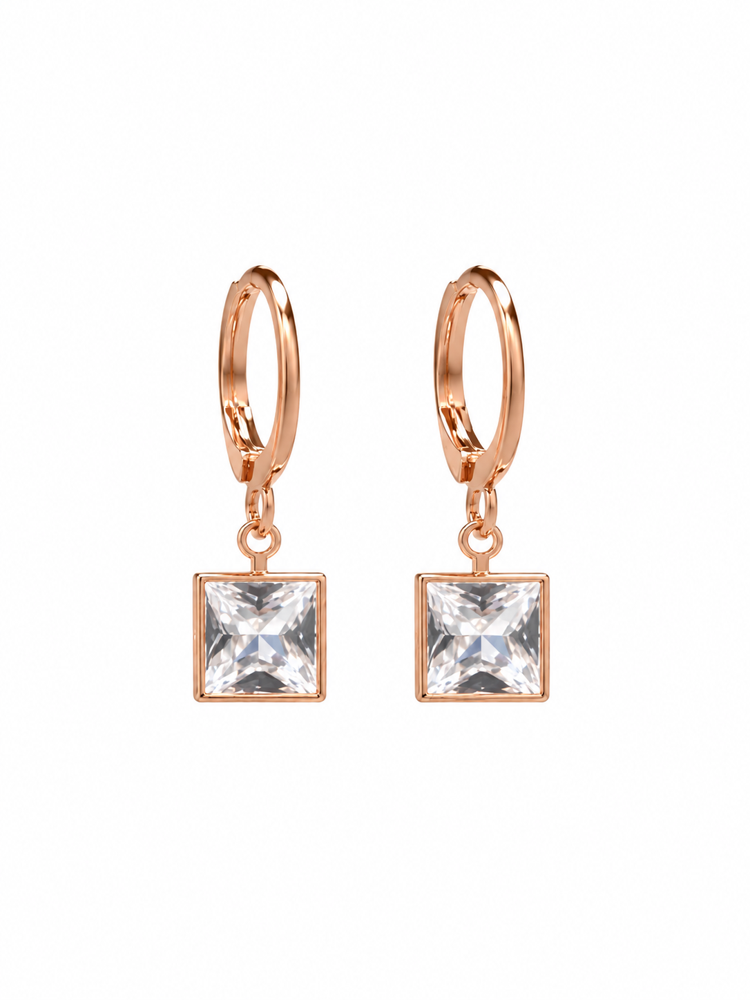 Rose Gold Square Crystal Drop Earrings - side view