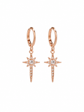 Rose gold starburst crystal drop earrings - close-up