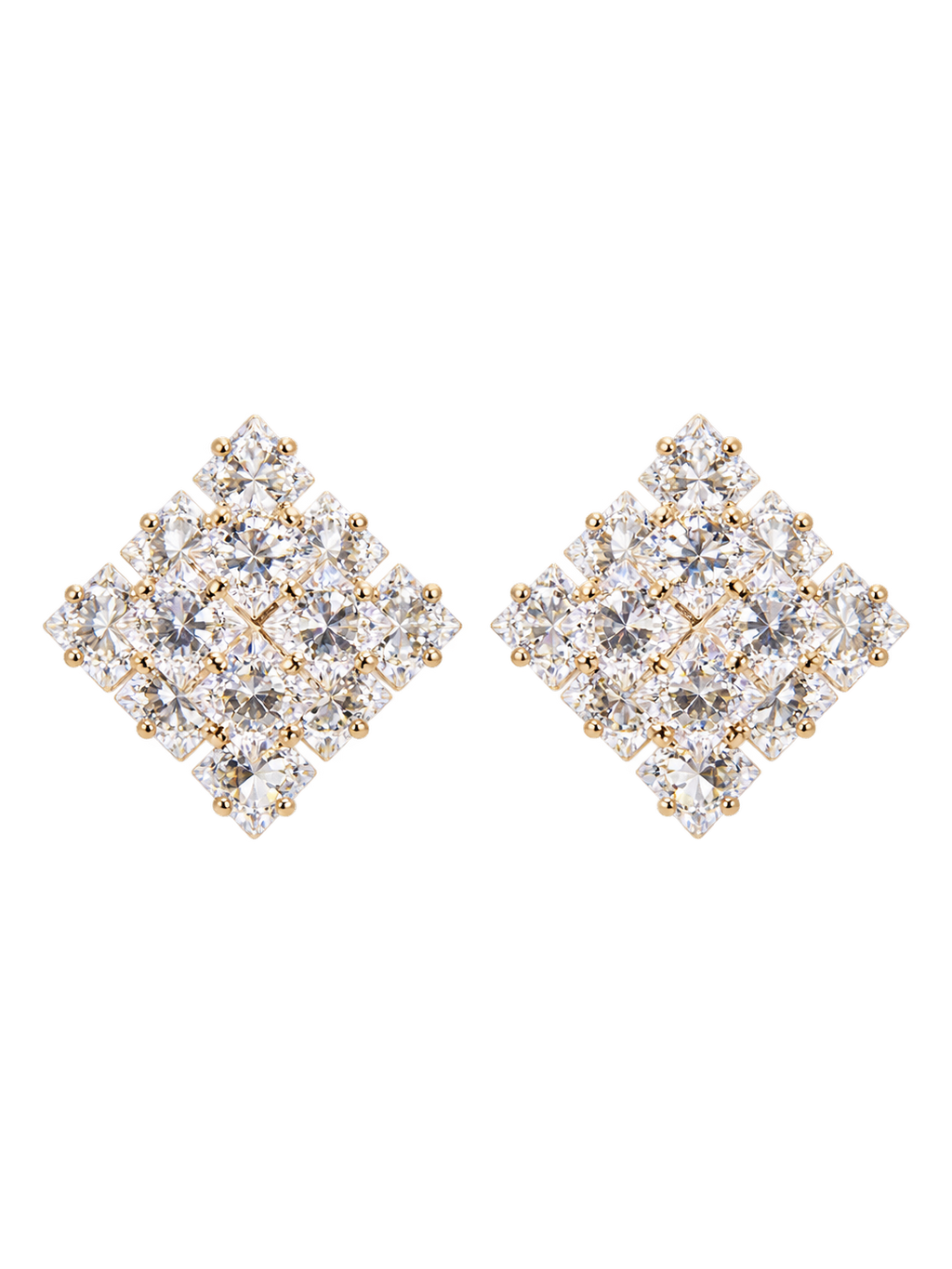 Diamond cluster stud earrings, front view