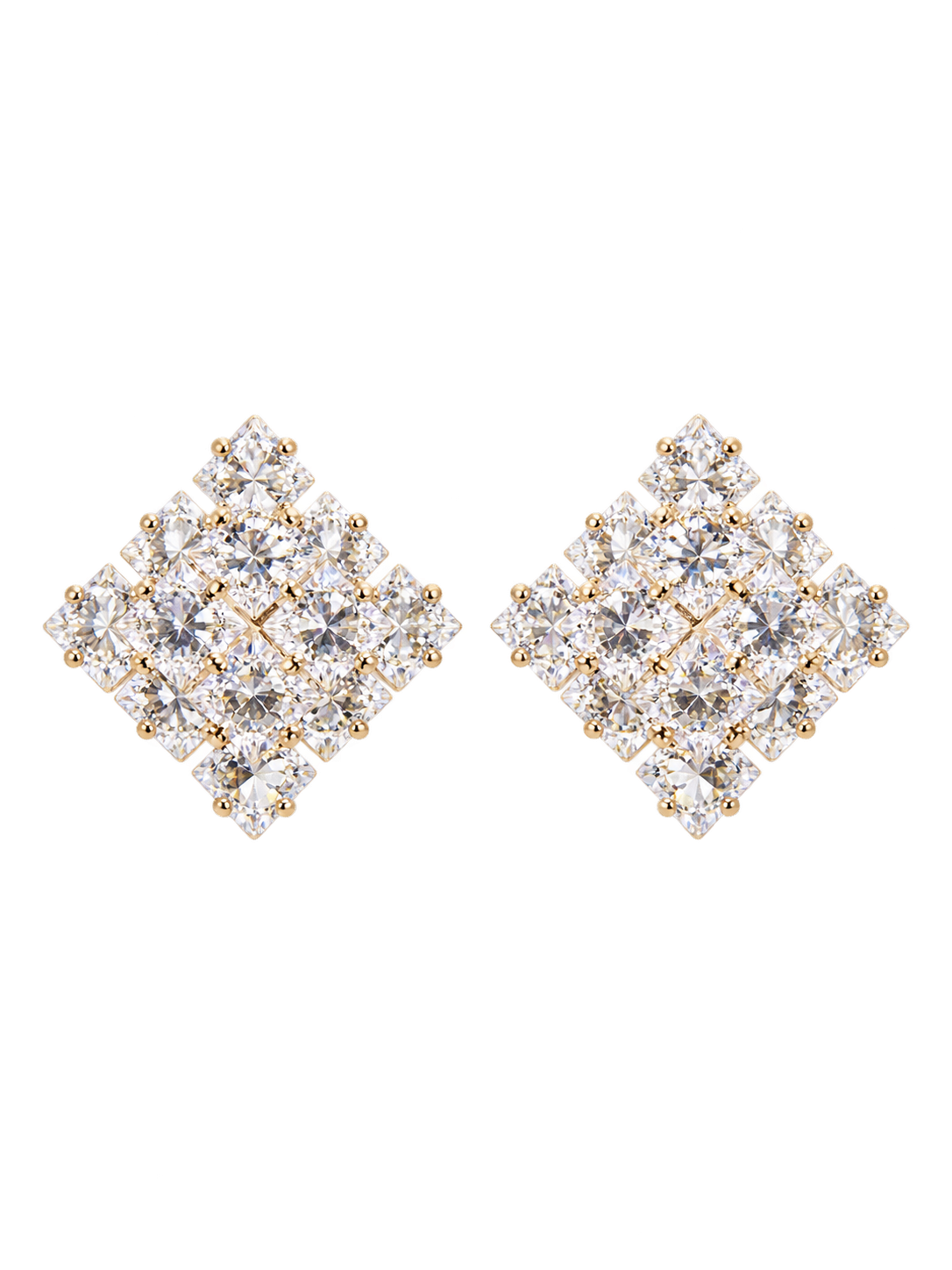 Diamond cluster stud earrings, front view