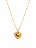 Gold-tone heart pendant necklace on white background
