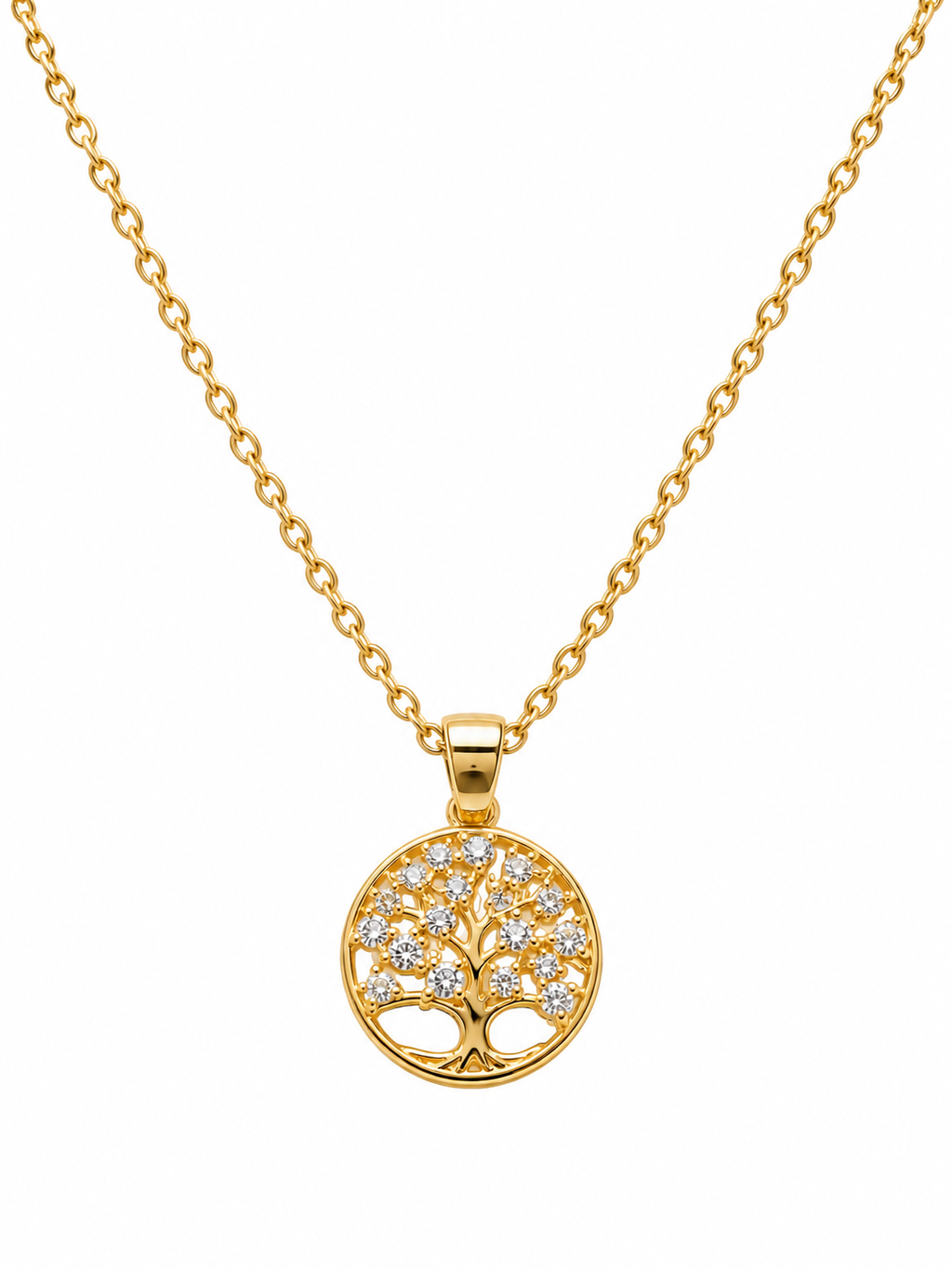 Gold Tree of Life pendant necklace close up