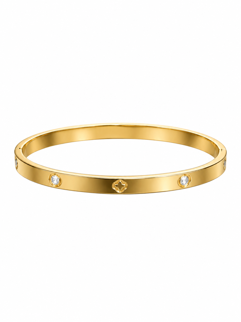 Gold Quatrefoil Crystal Bangle
