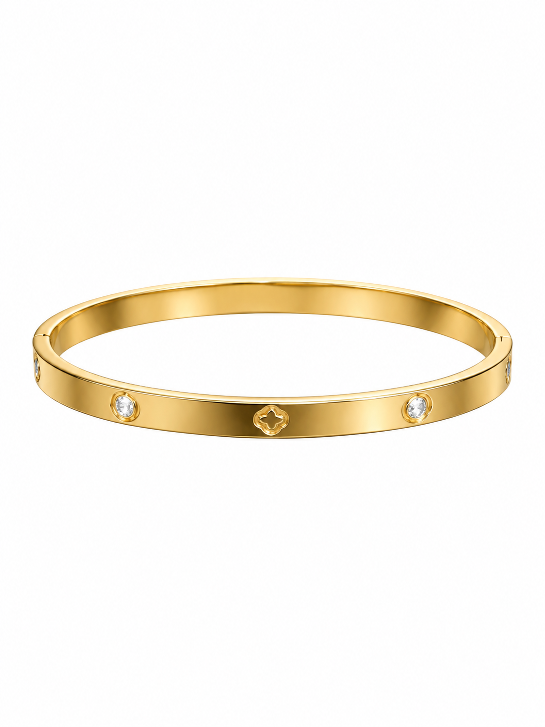 Gold Quatrefoil Crystal Bangle