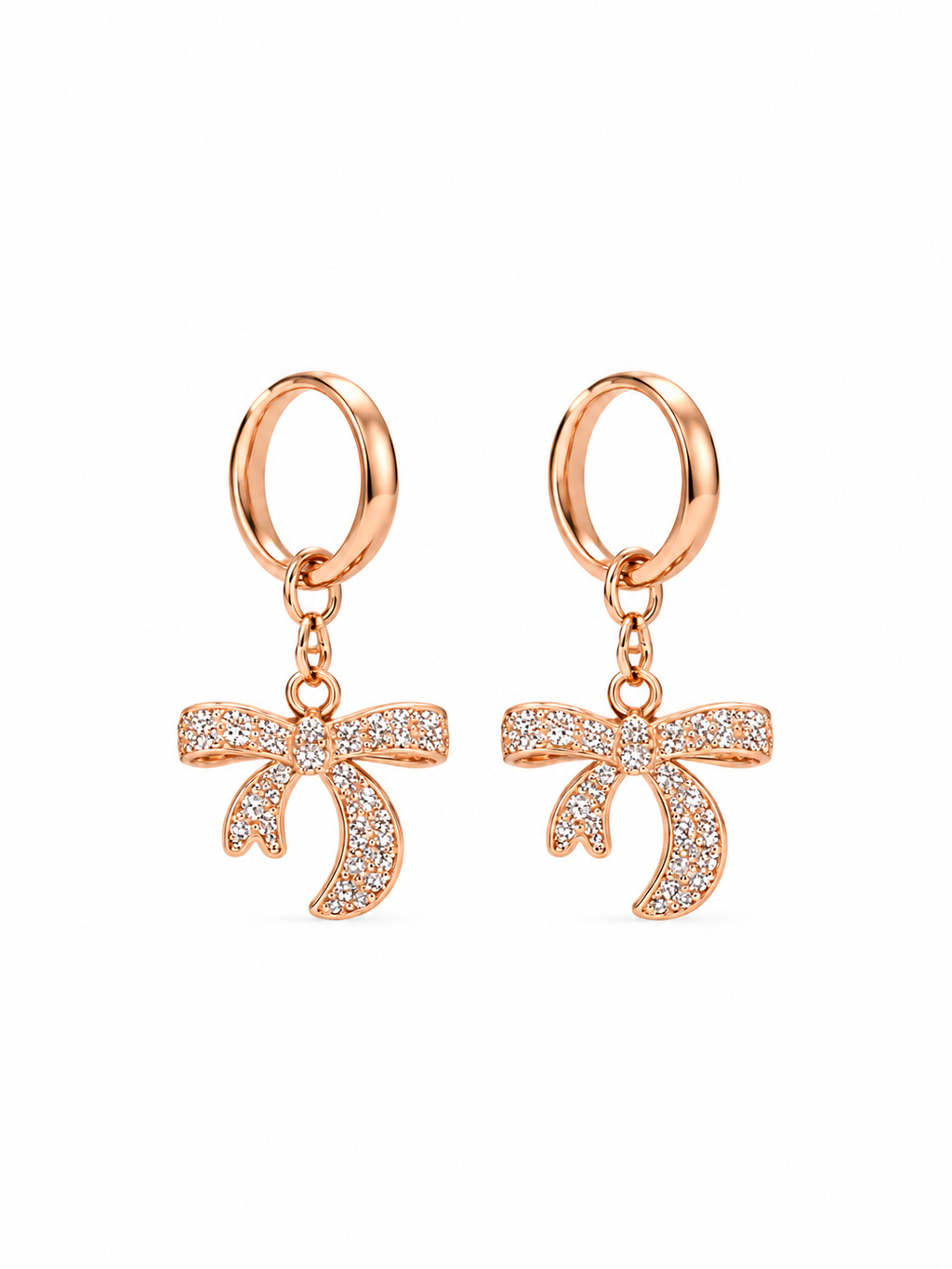 Rose gold bow drop earrings side view