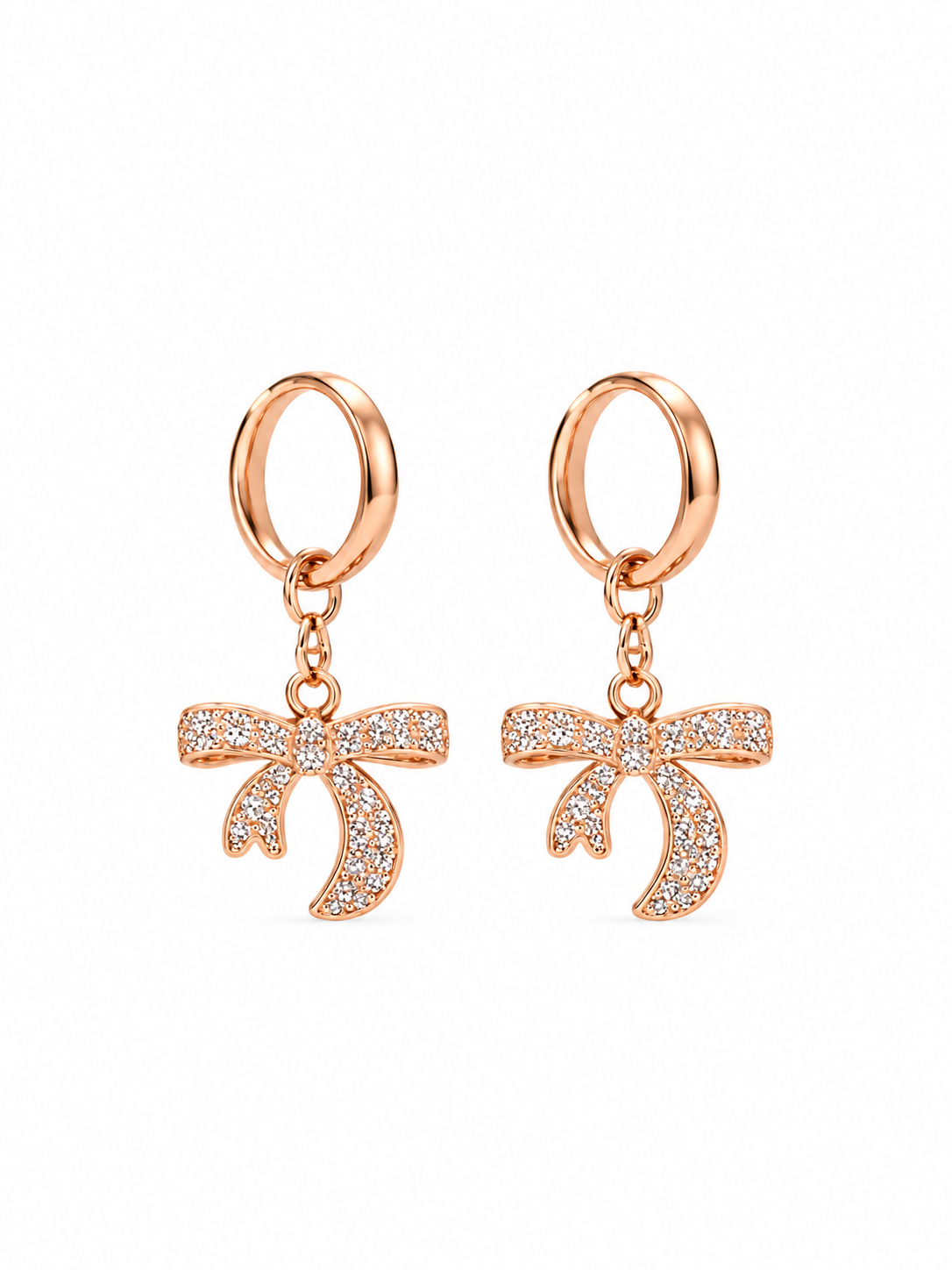 Rose gold bow drop earrings side view