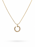 Crystal circle pendant necklace on gold snake chain
