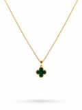 Malachite clover pendant necklace on gold cable chain