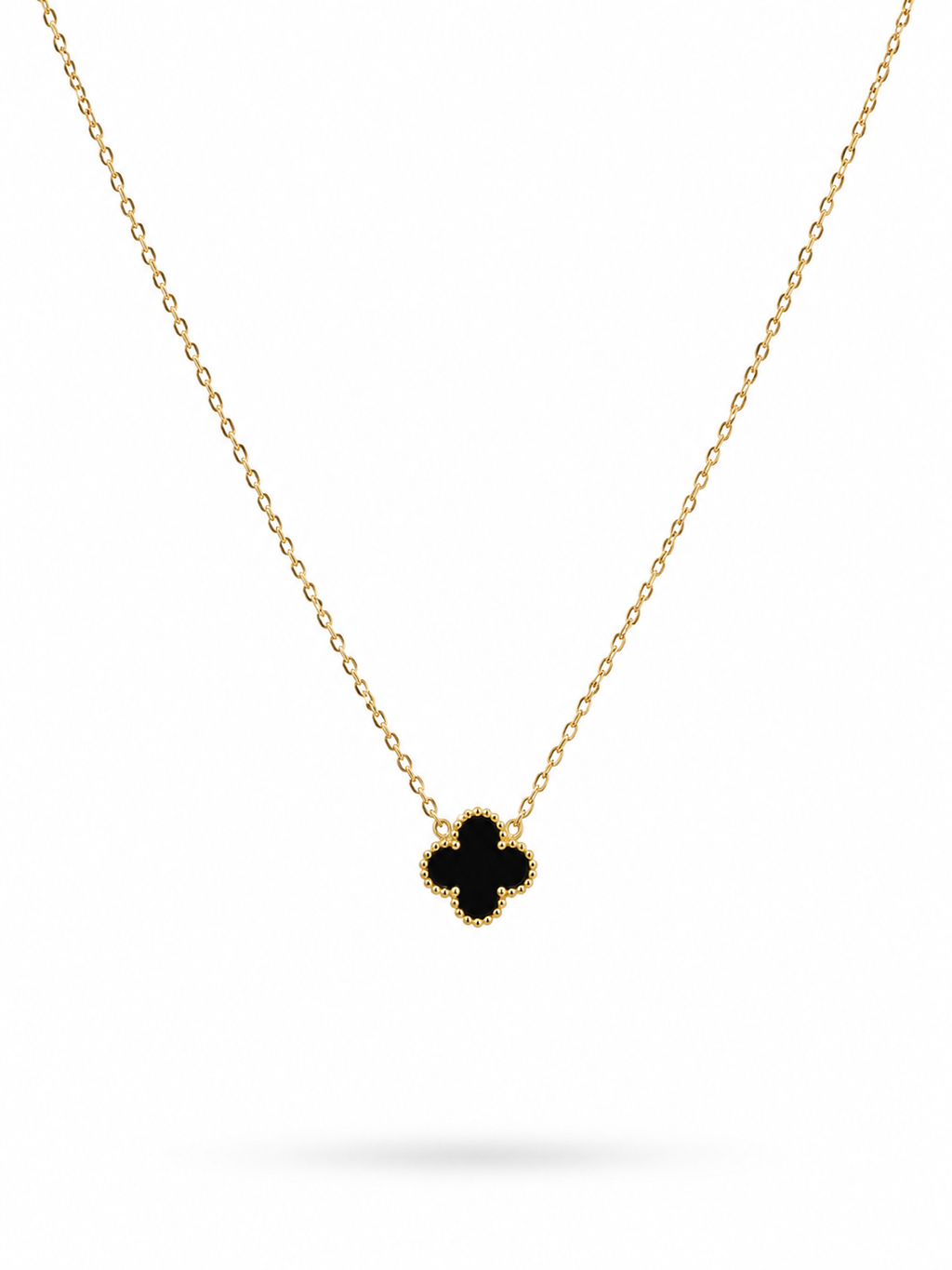 Black Clover Pendant Necklace on gold chain