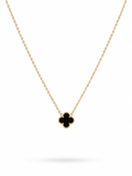 Black Clover Pendant Necklace on gold chain