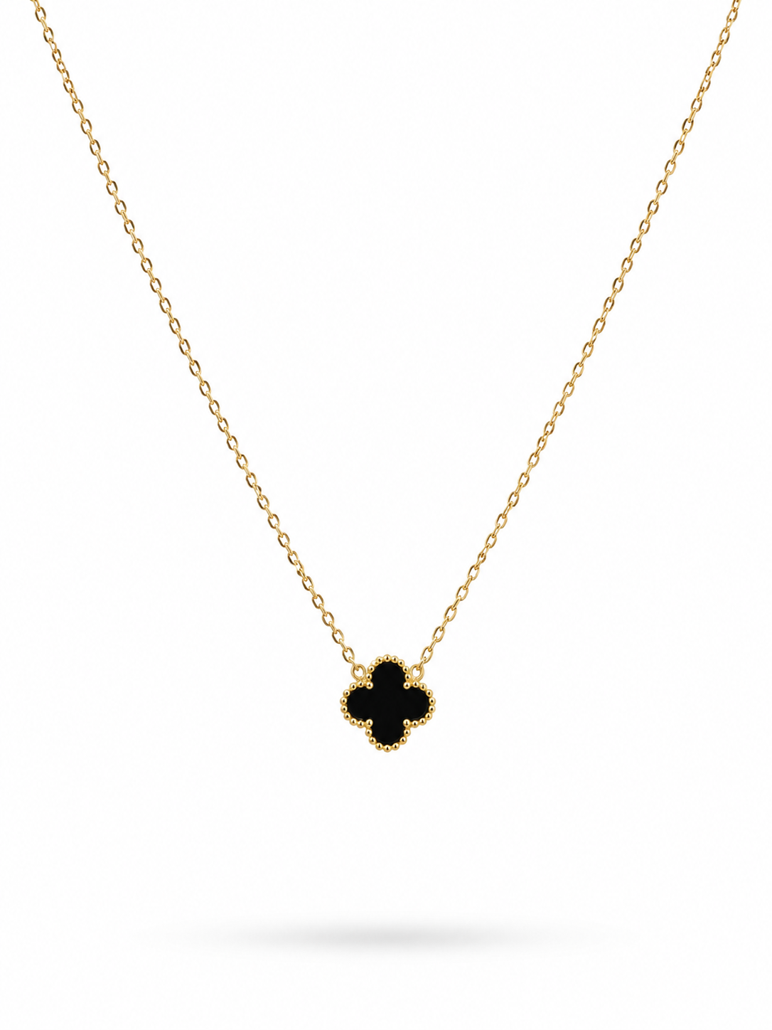 Black Clover Pendant Necklace on gold chain