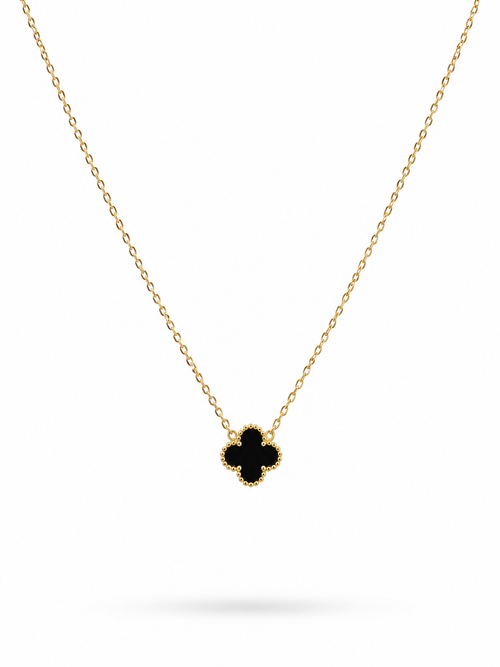Black Clover Pendant Necklace on gold chain