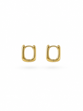 Gold square huggie hoop earrings in high-polish gold finish, sold as a pair