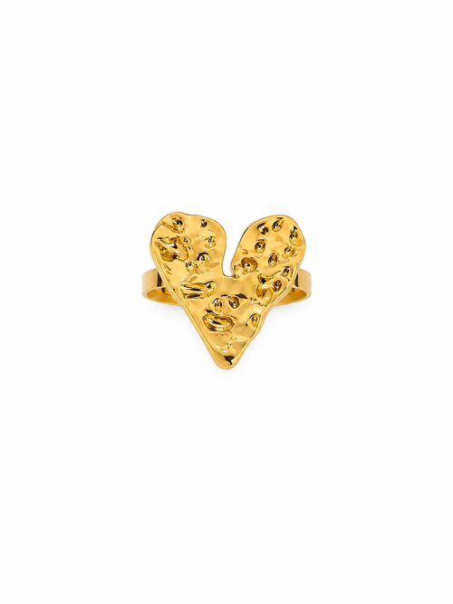 Hammered Heart Ring in gold