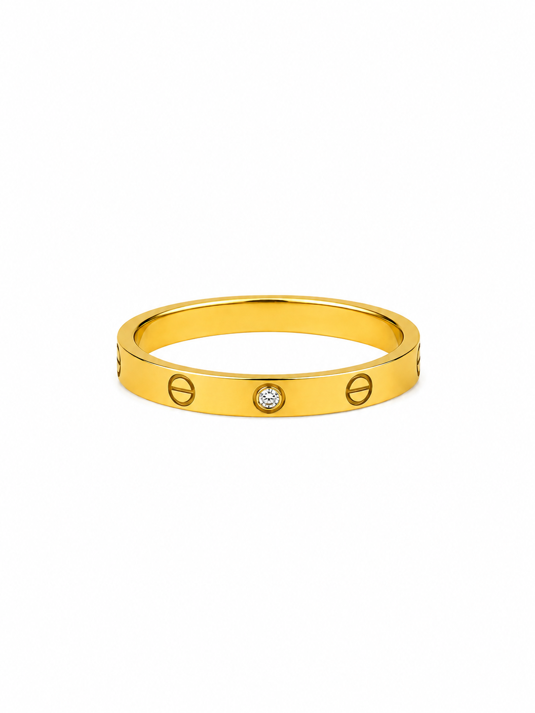 Gold screw band ring with diamond accent