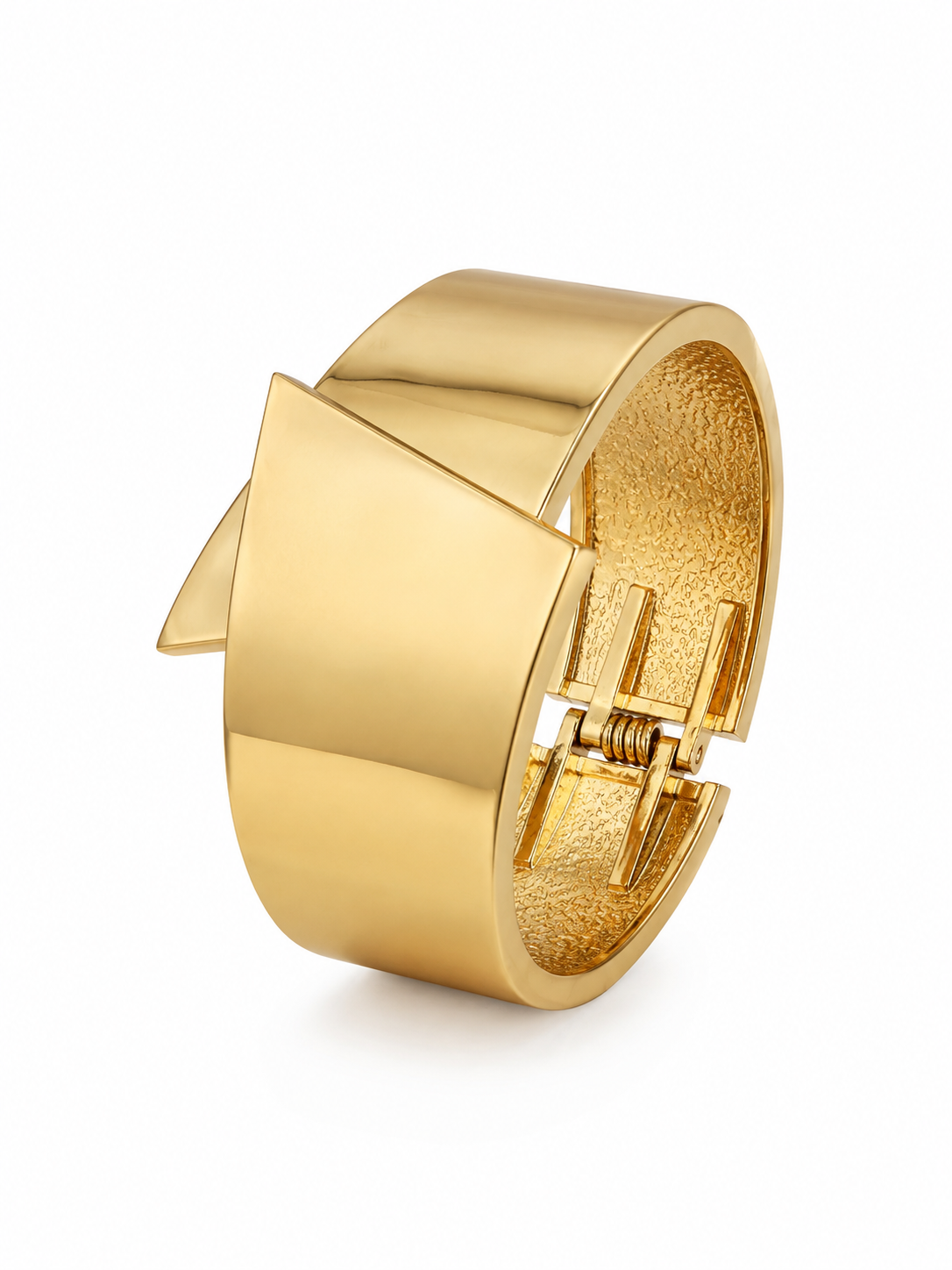 Gold star cuff bracelet with mirror polish and hinged clasp