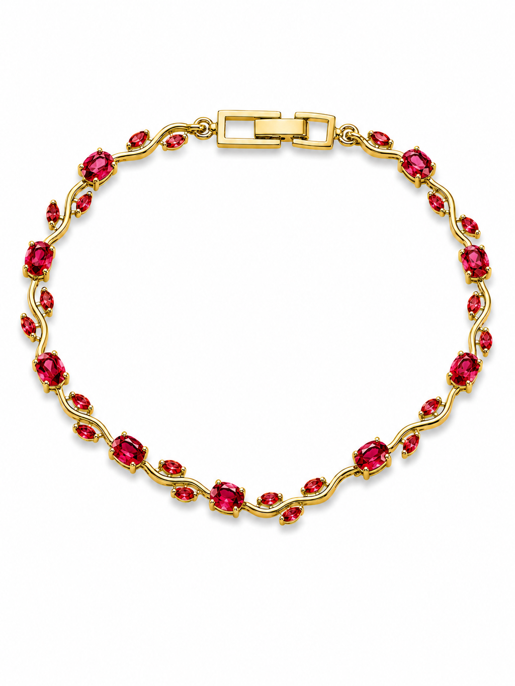 Ruby Red CZ Gold Tennis Bracelet