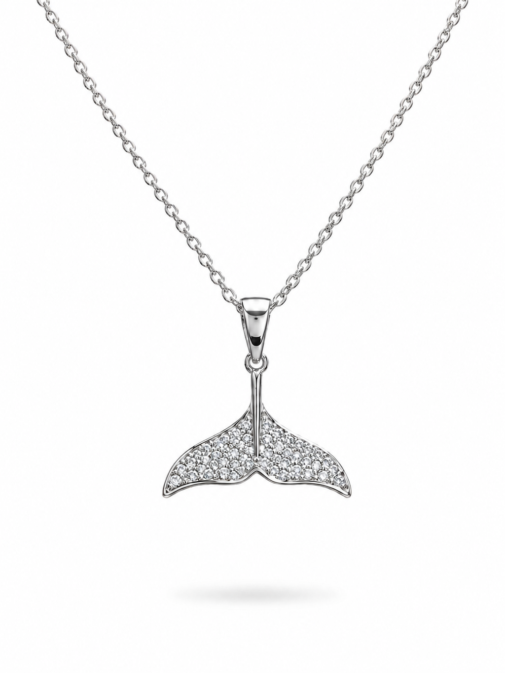 Mermaid Tail Necklace in 316L stainless steel with cubic zirconia pavé pendant on cable chain