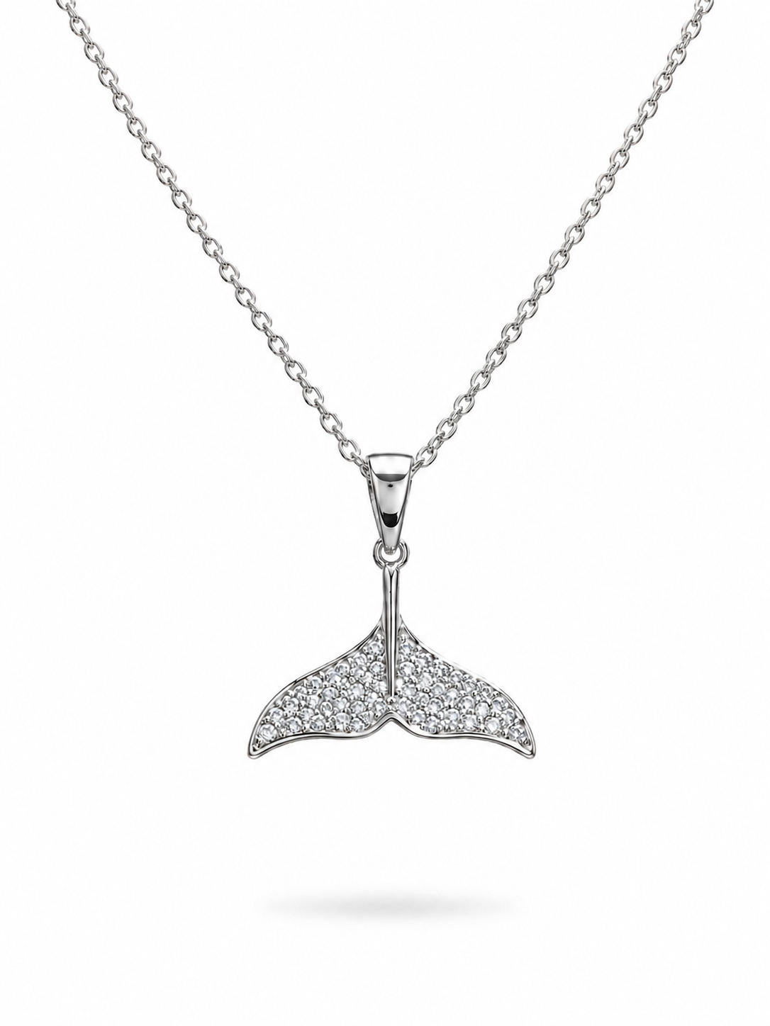 Mermaid Tail Necklace in 316L stainless steel with cubic zirconia pavé pendant on cable chain